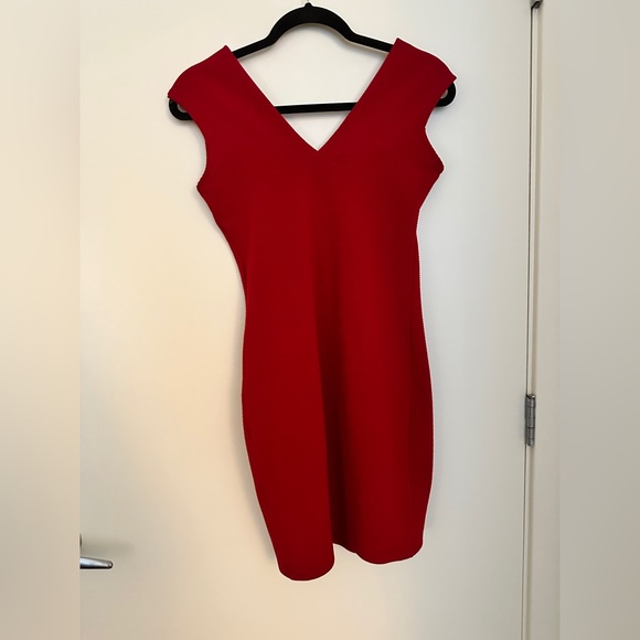MANGO red ribbed bodycon knee length dress - Picture 2 of 4